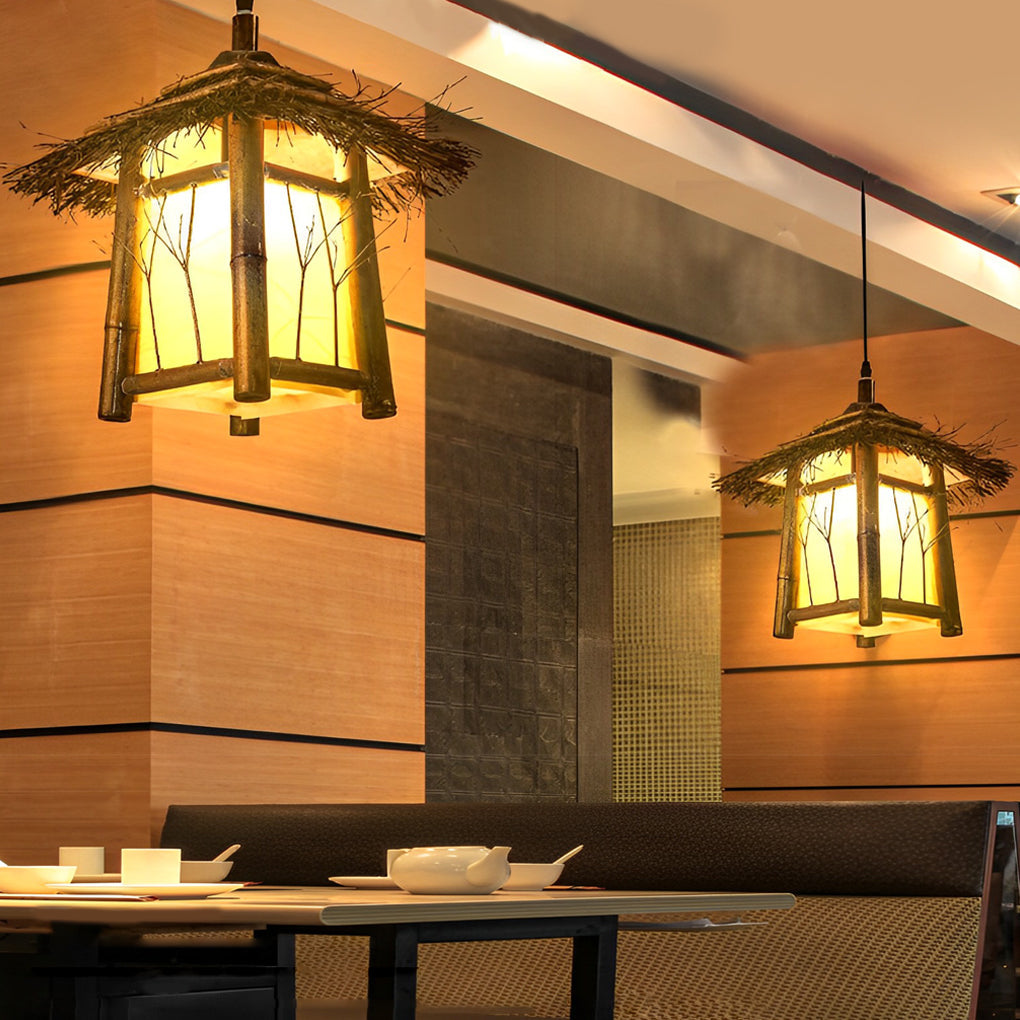 Bamboo Branch Pattern Lantern Outdoor Hanging & Post Light