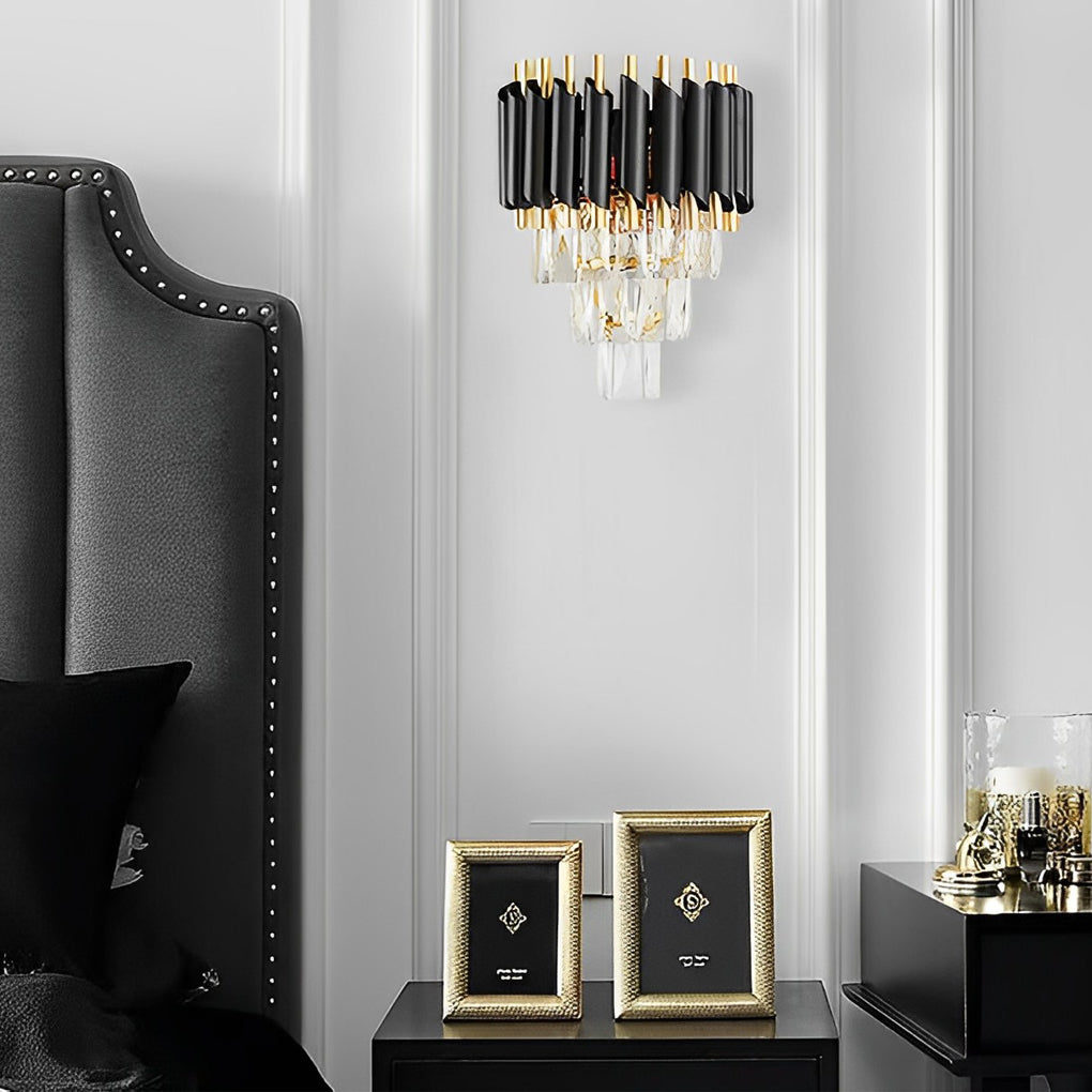 Crystal Metal Wall Sconce with Geometric Design – Gold & Black