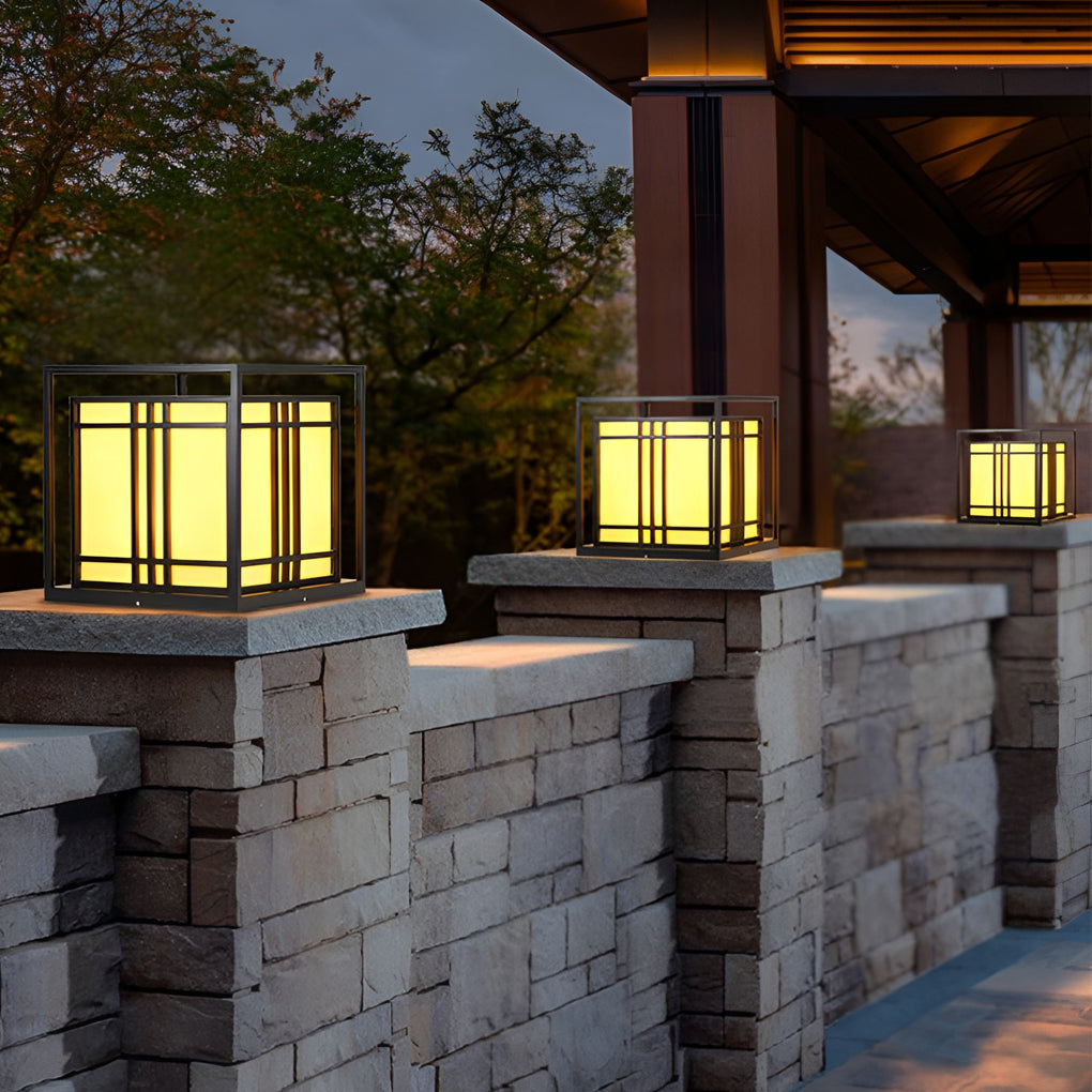 Modern Square LED Outdoor Post Cap Light - Waterproof Black