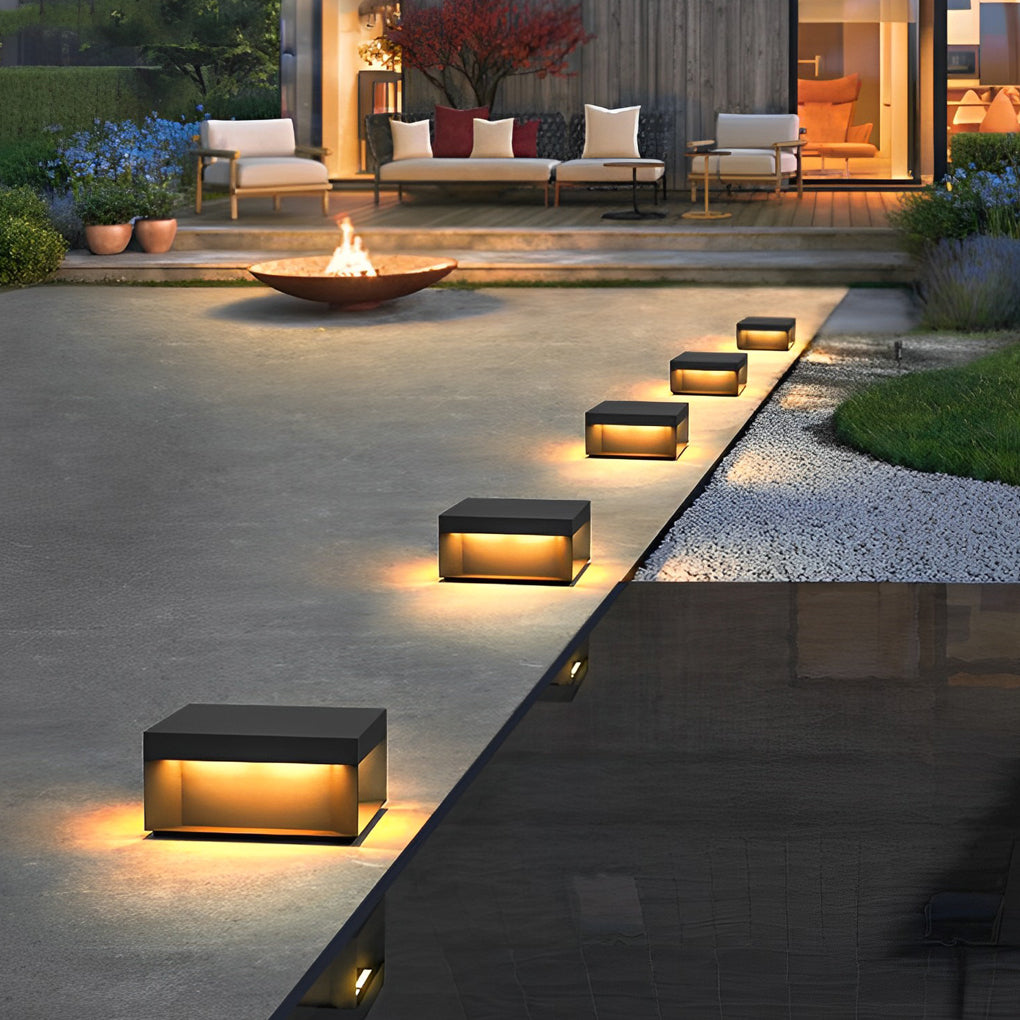 Modern Square LED Outdoor Pier Mount Post Light Black Steel Glass