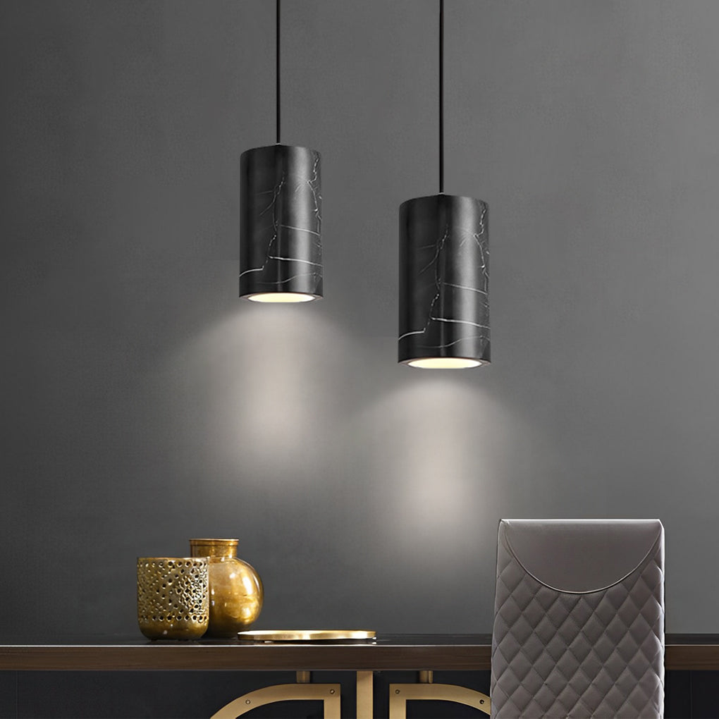 Minimalist Cylindrical Marble Pendant Light with 3-Step Dimming