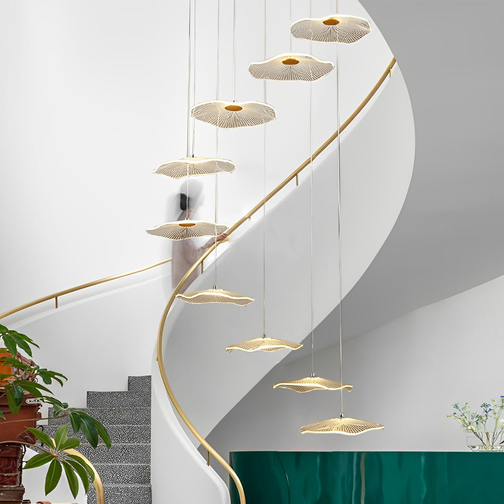 Acrylic Lotus Leaf LED Staircase Chandelier - Modern Long Drop