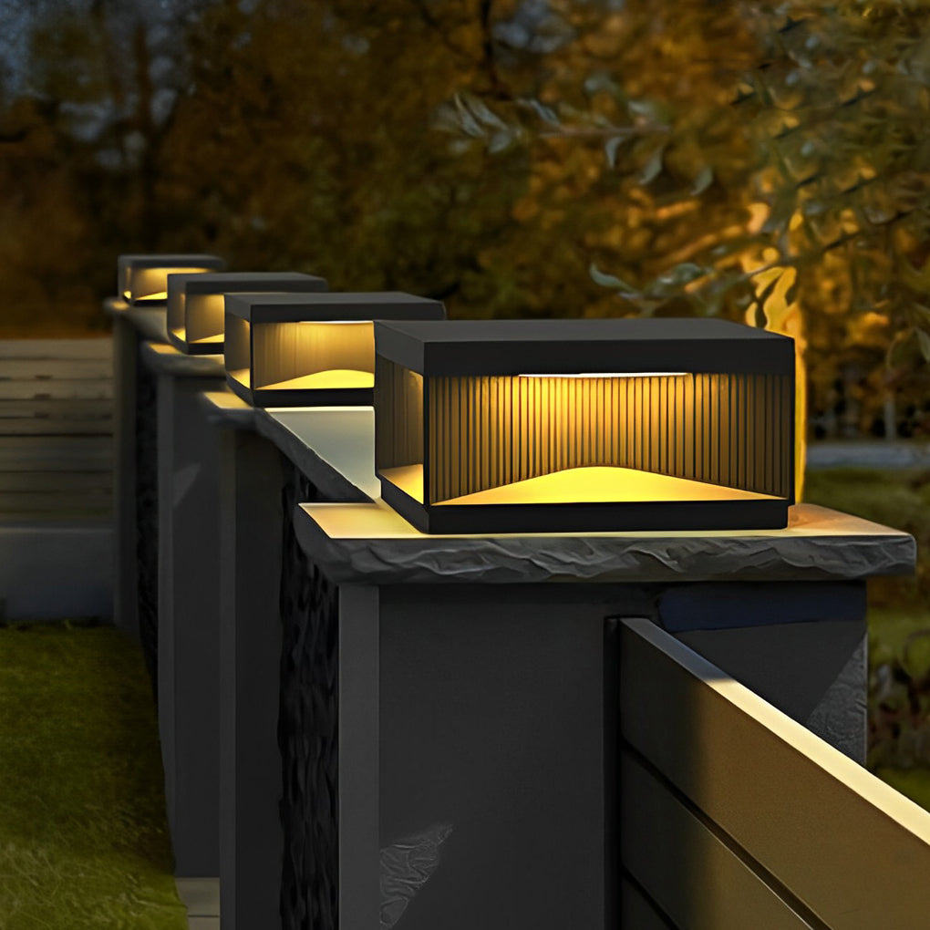 Modern Square Solar Fence Post Light - Stainless Steel Outdoor