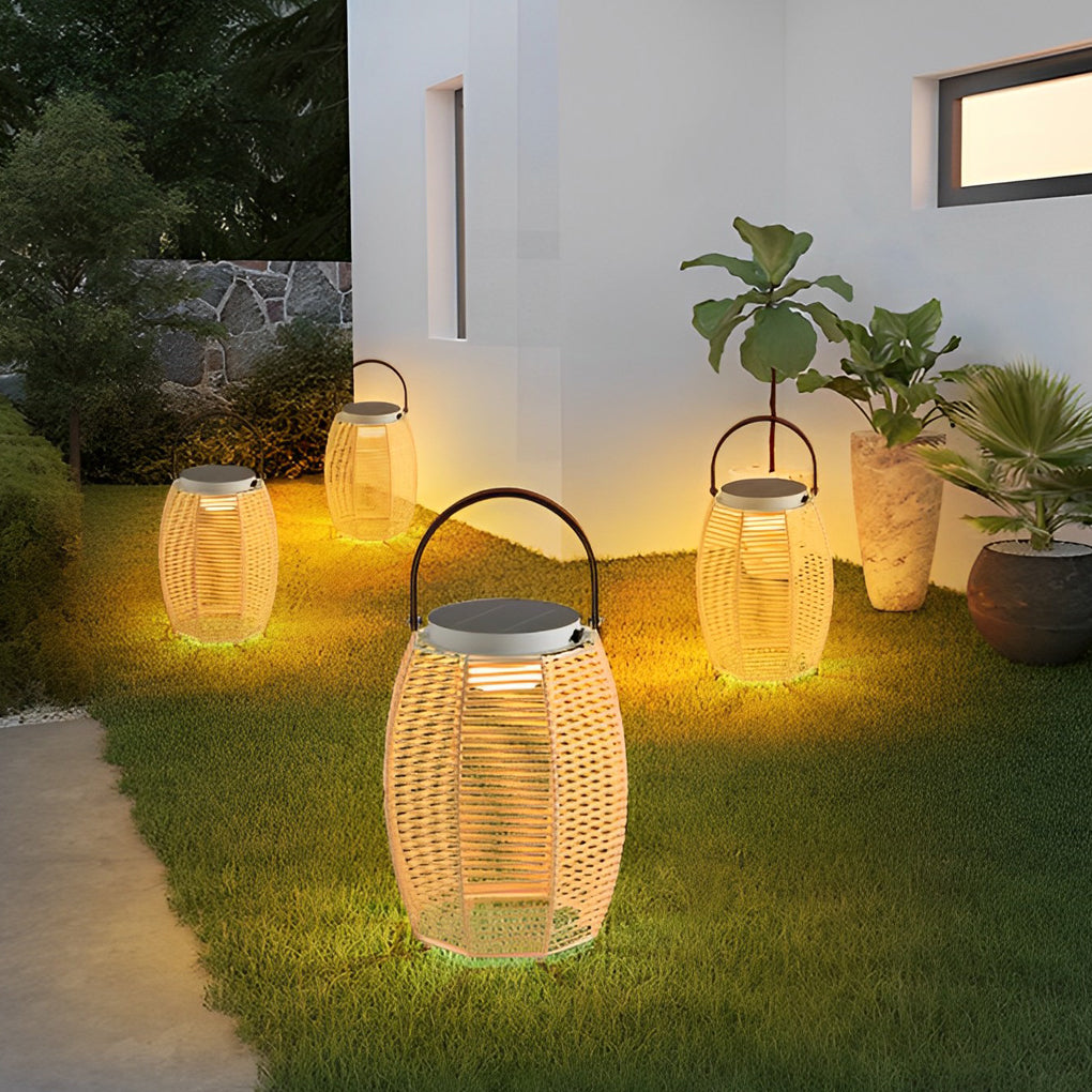 Solar Powered Rattan LED Outdoor Lantern with Rotating Handle