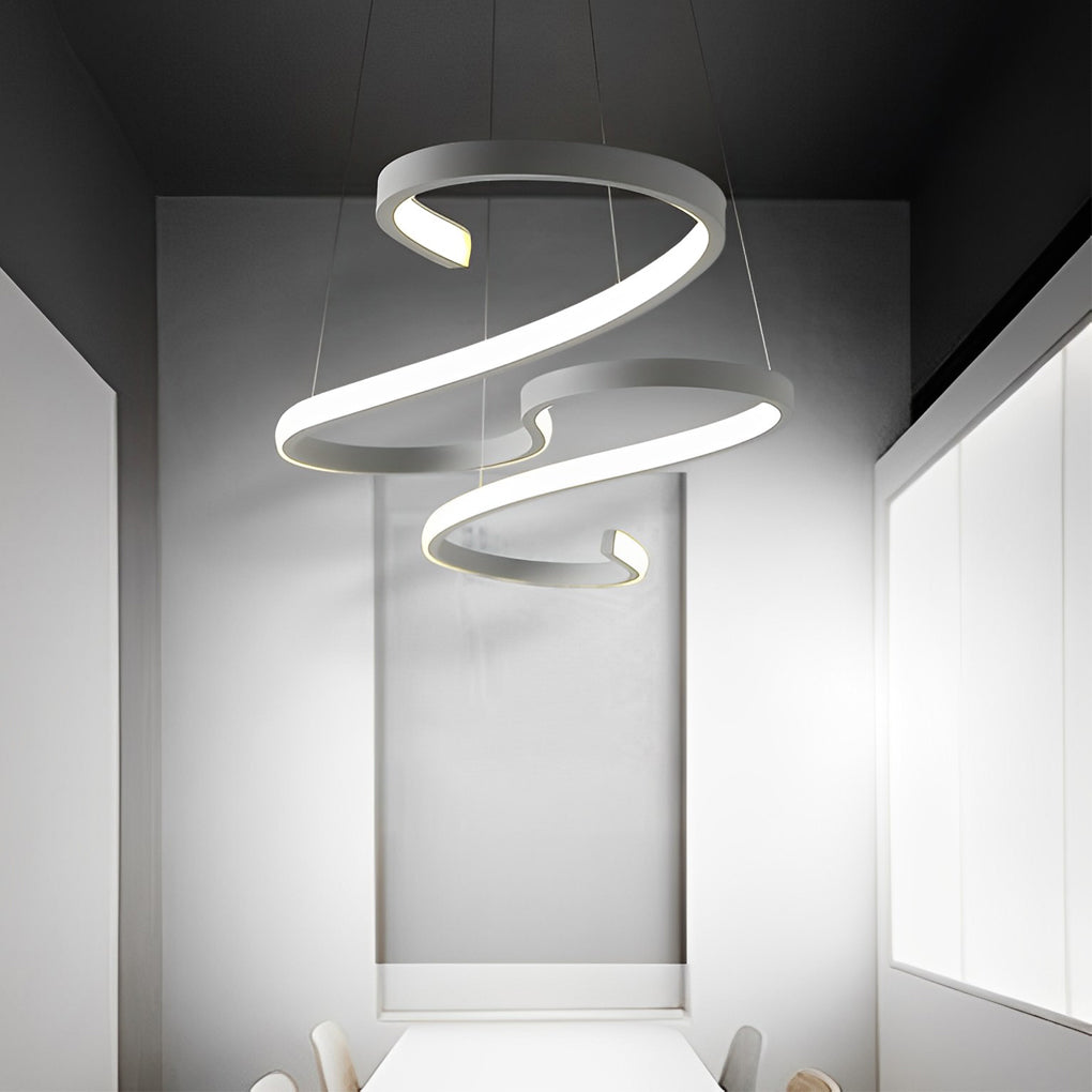 Wavy Lines LED Pendant Light with Stepless Dimming - Modern White