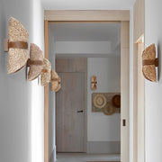 Handwoven Rattan Wood Wall Sconce with Up Down Lighting