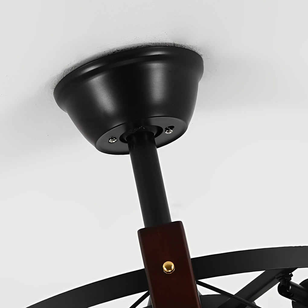 Industrial Caged Ceiling Fan with Light - Black Metal Farmhouse