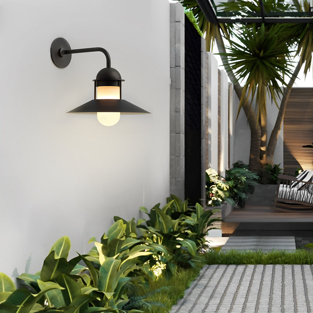 Modern Round Glass Outdoor Wall Light - Black Iron Waterproof