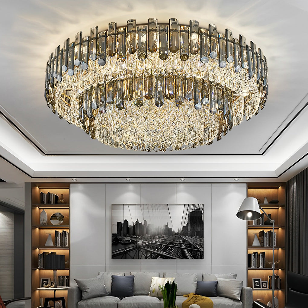 Round Crystal Flush Mount Ceiling Light with 3-Step Dimming