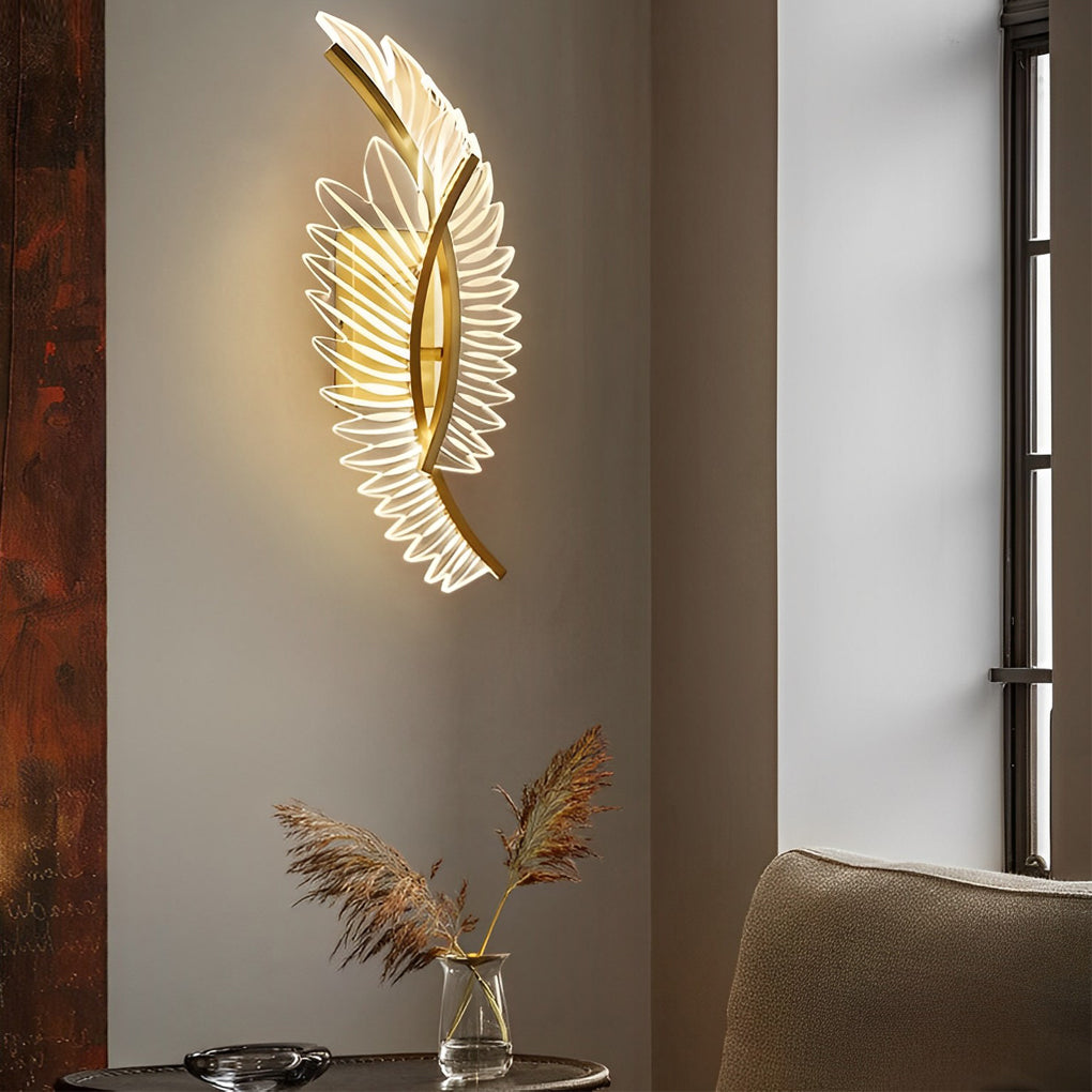 Feather Leaf LED Wall Sconce with 3-Step Dimming - Copper & Acrylic