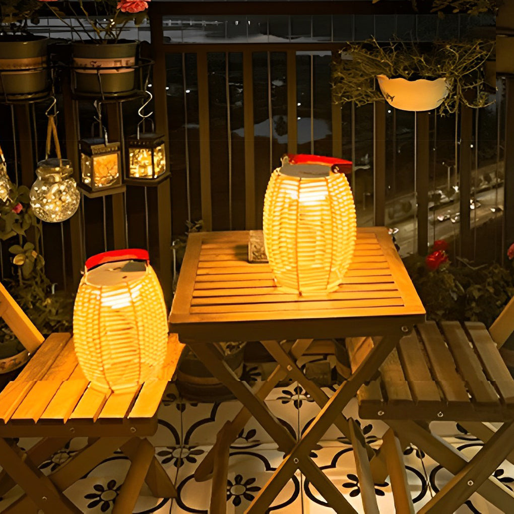 Portable Rattan Solar Lantern Waterproof LED Outdoor Floor Lamp