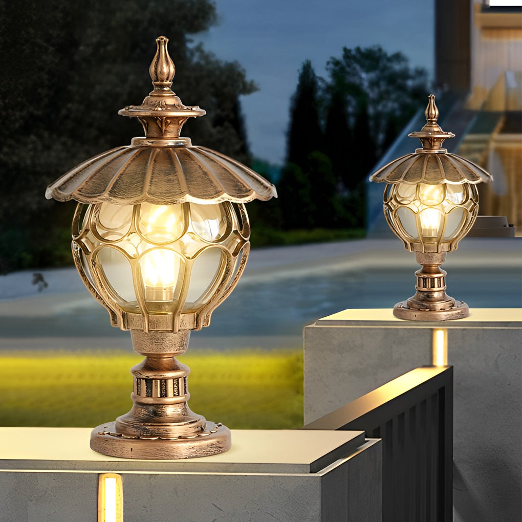 Outdoor Pillar Lamp | Cognac Glass | Die-Cast Aluminum