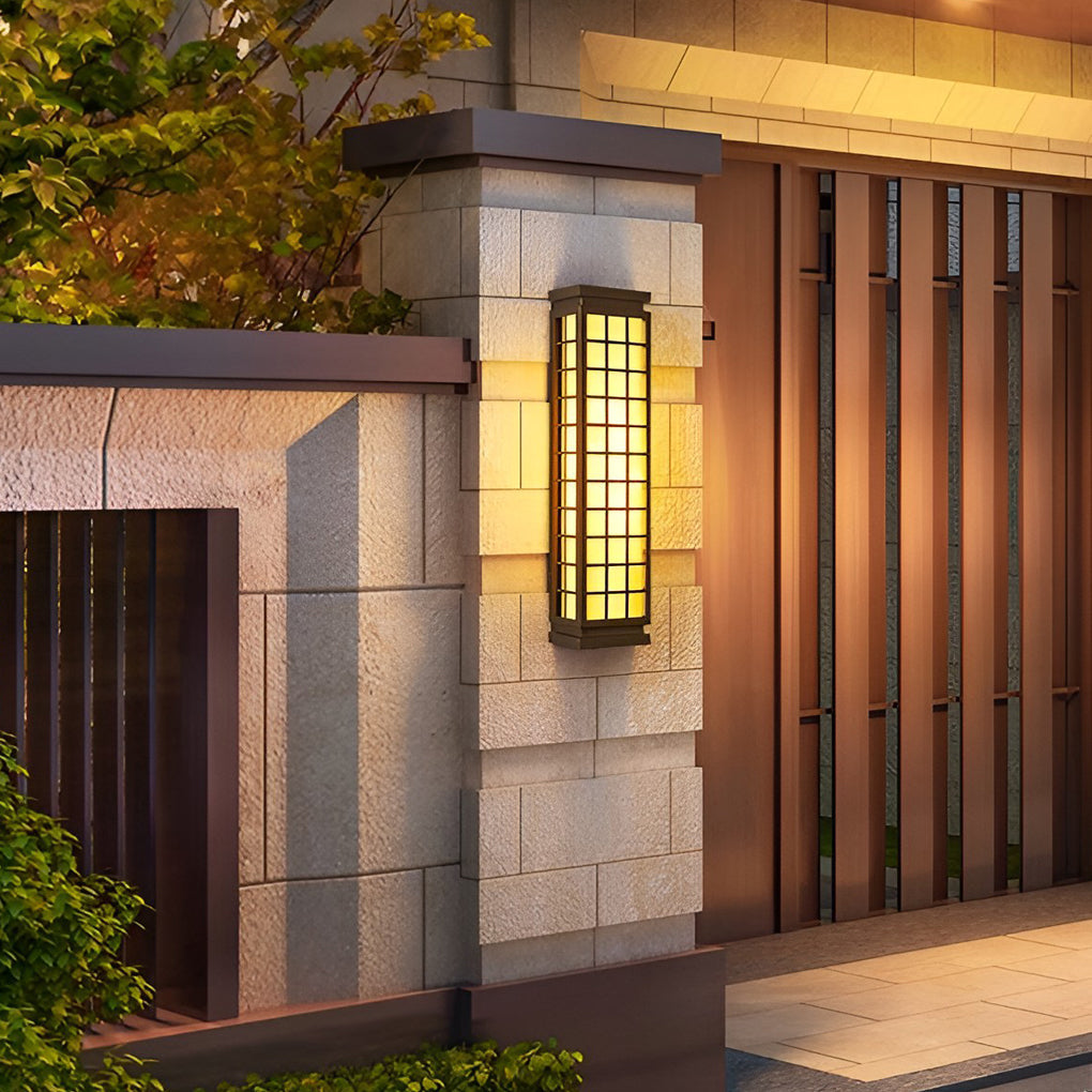 Rectangular Industrial Outdoor Wall Light with Marble Shade