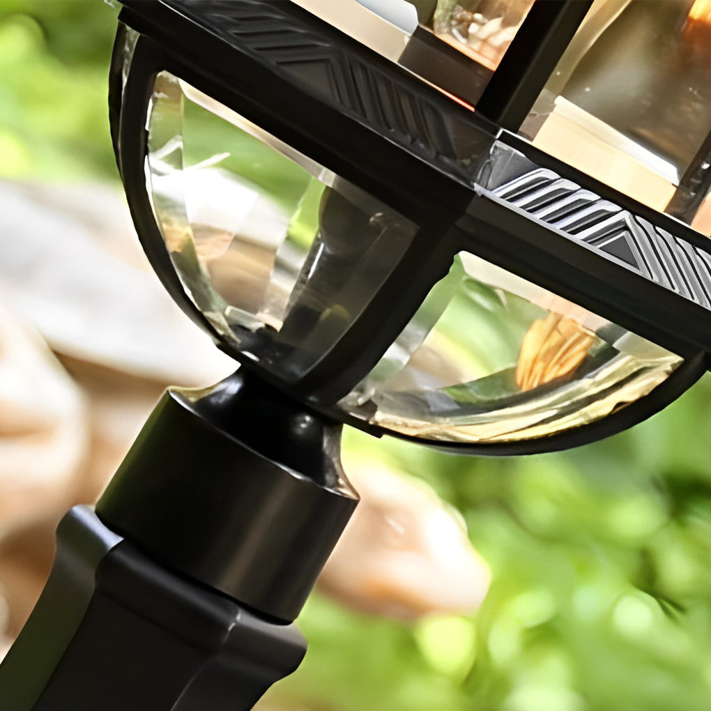 Black Retro Outdoor Post Light Waterproof Metal Glass Fence Lamp