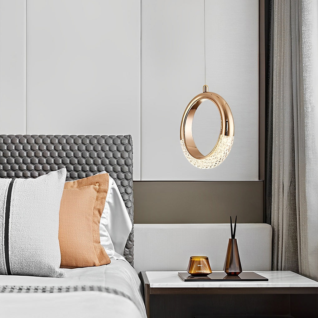 Modern Ring Pendant Light LED Electroplated Metal Hanging Lamp
