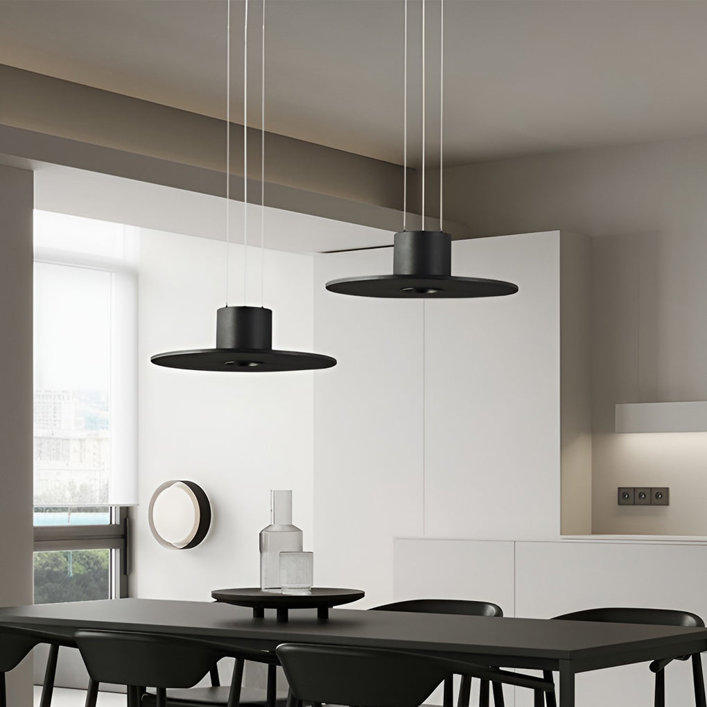 Modern Round LED Pendant Light Black Iron Acrylic Plate Design