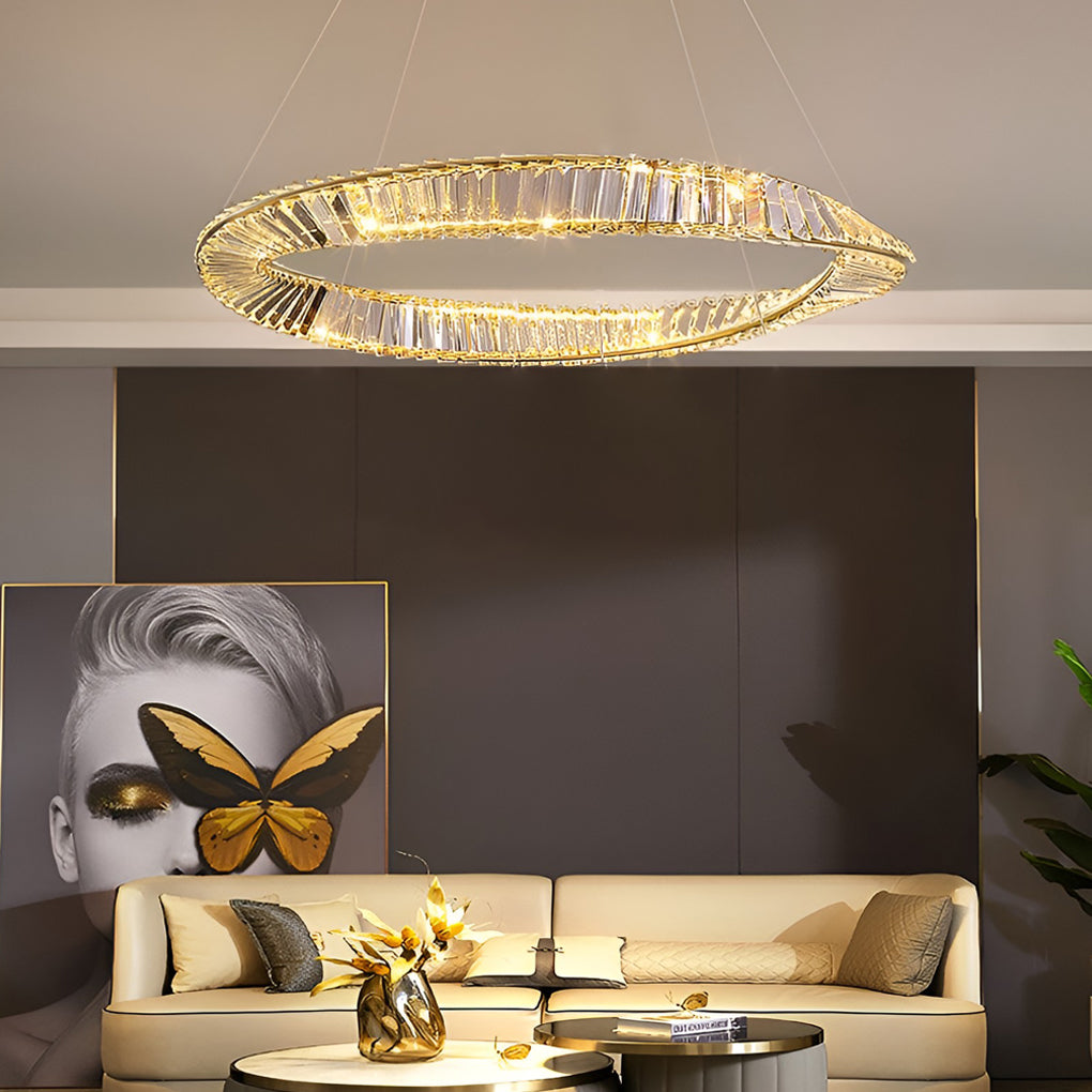 Modern Ring Crystal Chandelier with Stepless Dimming - Gold Finish