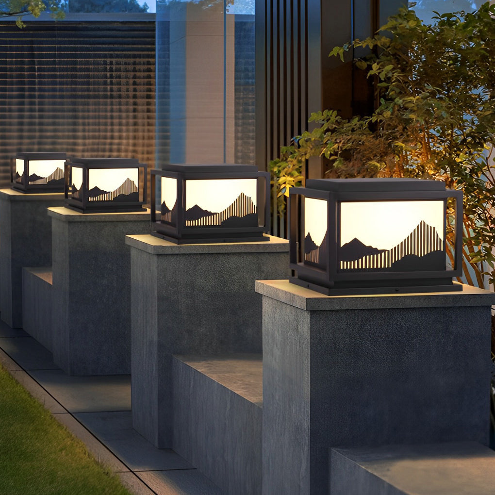 Mountain Scenery Solar Post Cap Light - Waterproof Outdoor Lighting