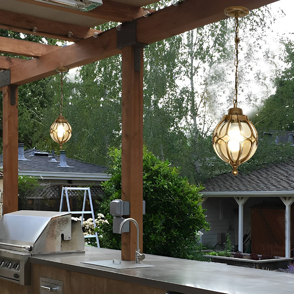 Glass Ball Outdoor Pendant Light | Waterproof Aluminum Chandelier