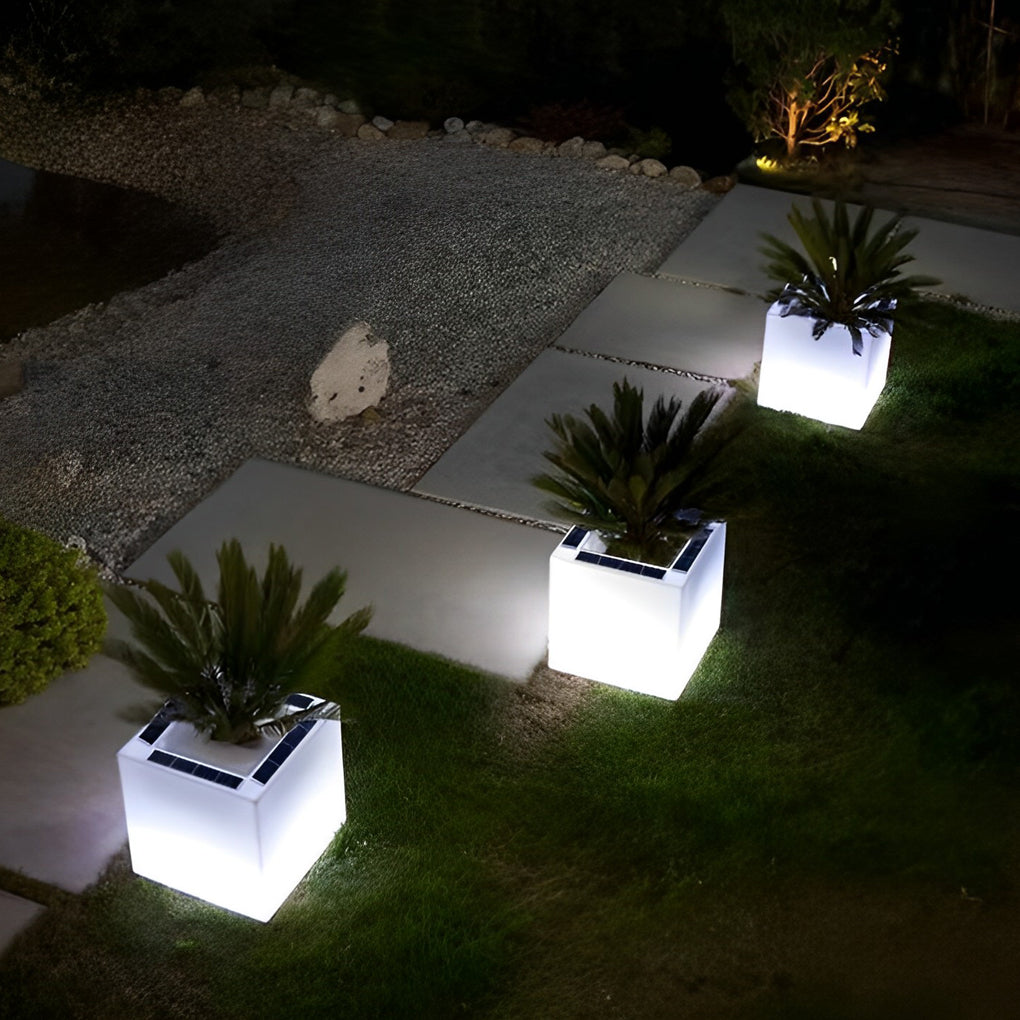 Square Solar LED Illuminated Planter - Waterproof Outdoor
