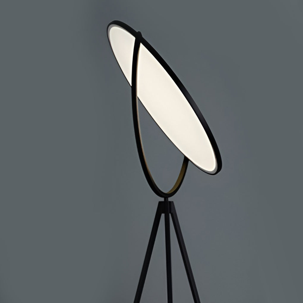 Modern Rotating Tripod Floor Lamp with LED Acrylic Disc - Black
