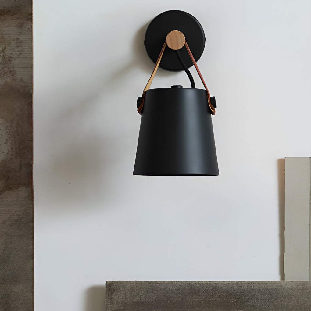 Modern Nordic Aluminum Wall Sconce with Wood Accent - Plug-In