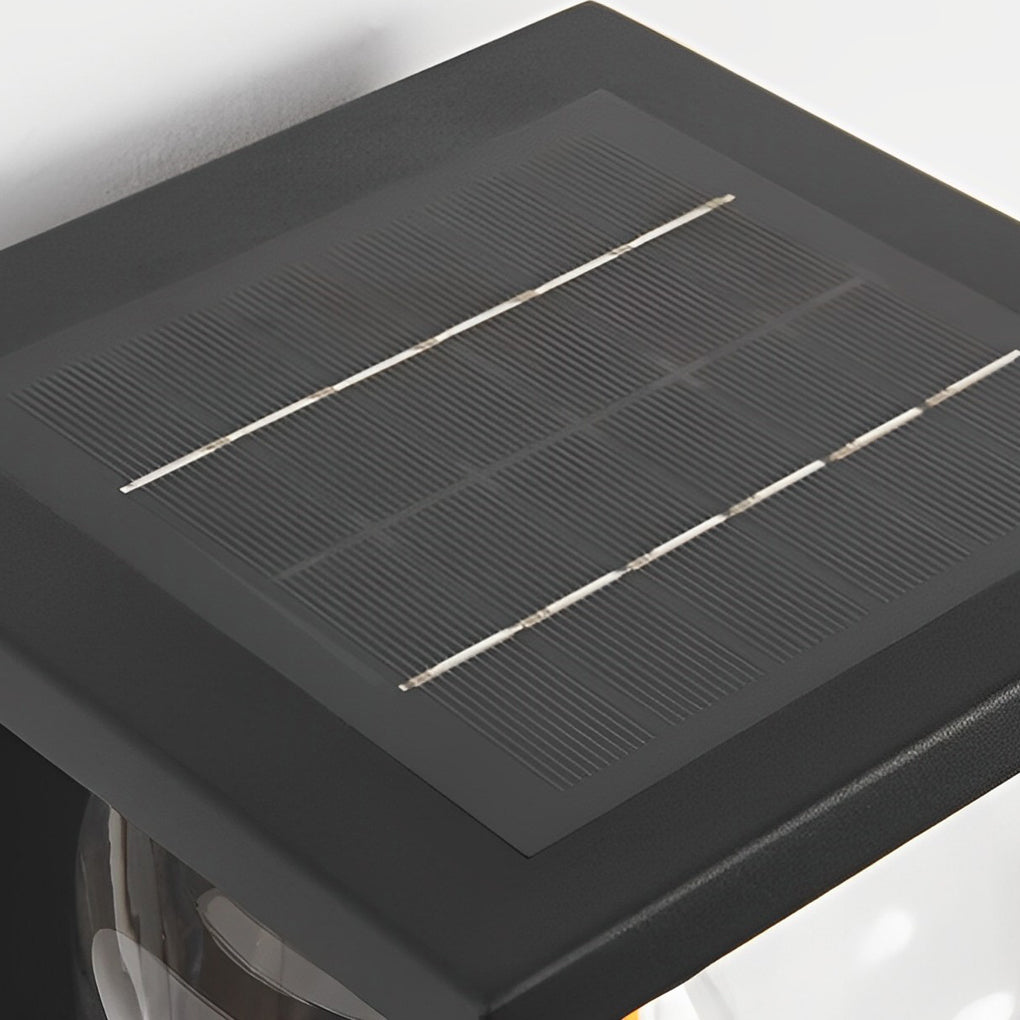 Modern Black Glass Solar LED Outdoor Wall Light with Remote