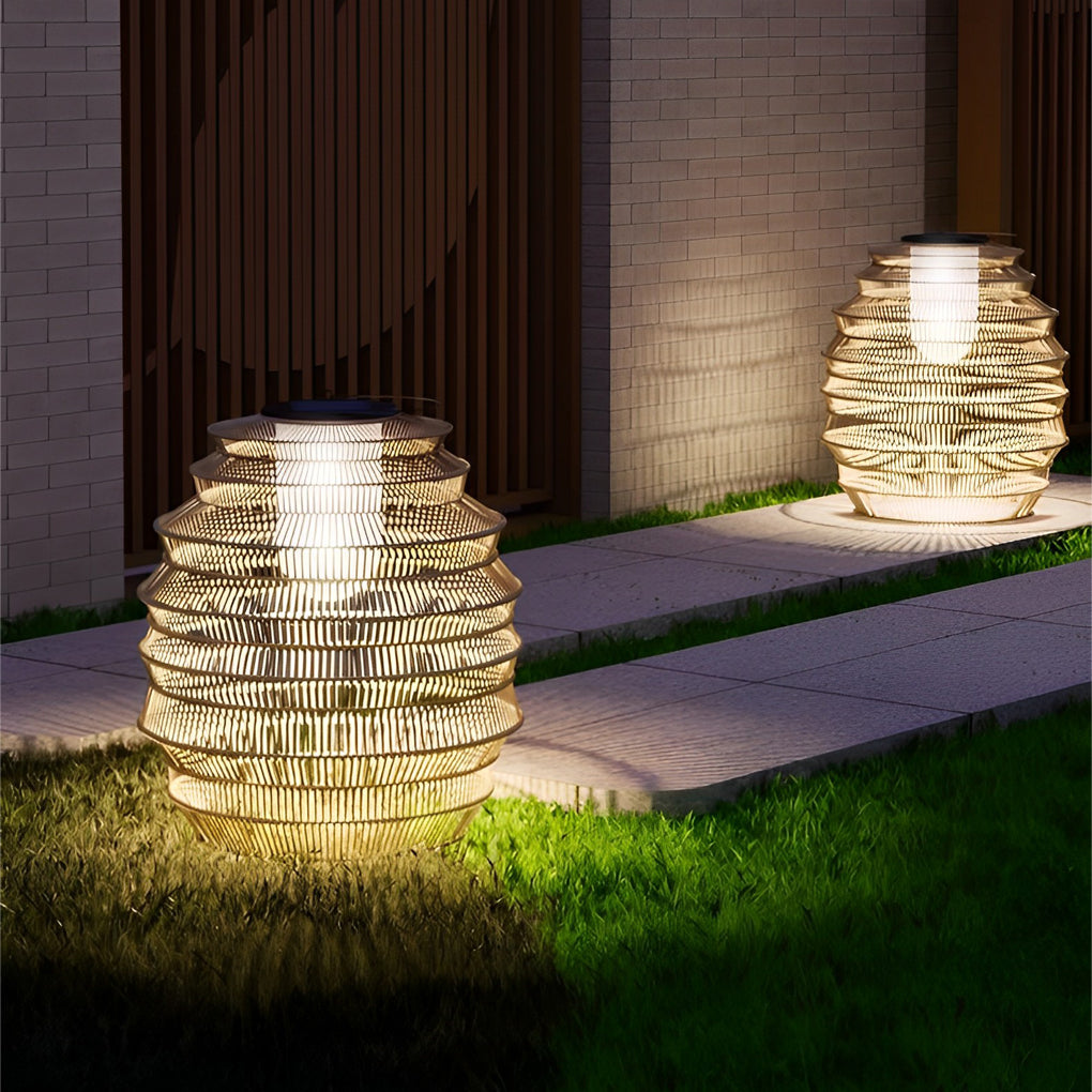 Handwoven Rattan Solar Outdoor Lantern with LED Light
