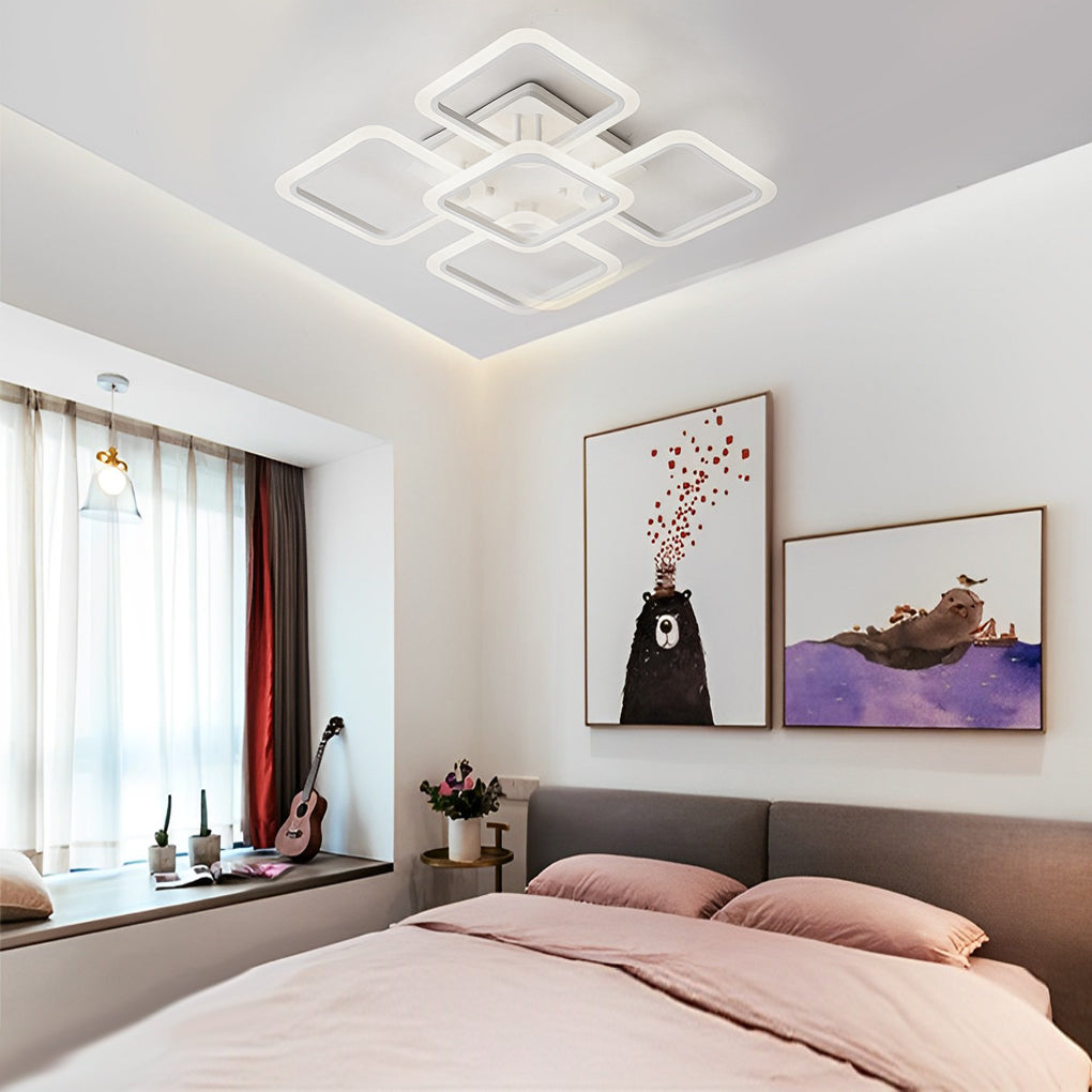 Modern Square LED Ceiling Light with Stepless Dimming & Remote