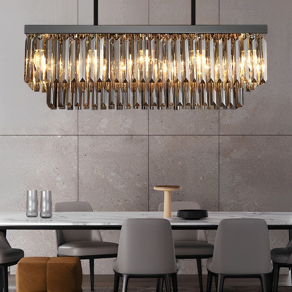 Rectangular Crystal Chandelier with 3-Step Dimming - Smoke Gray