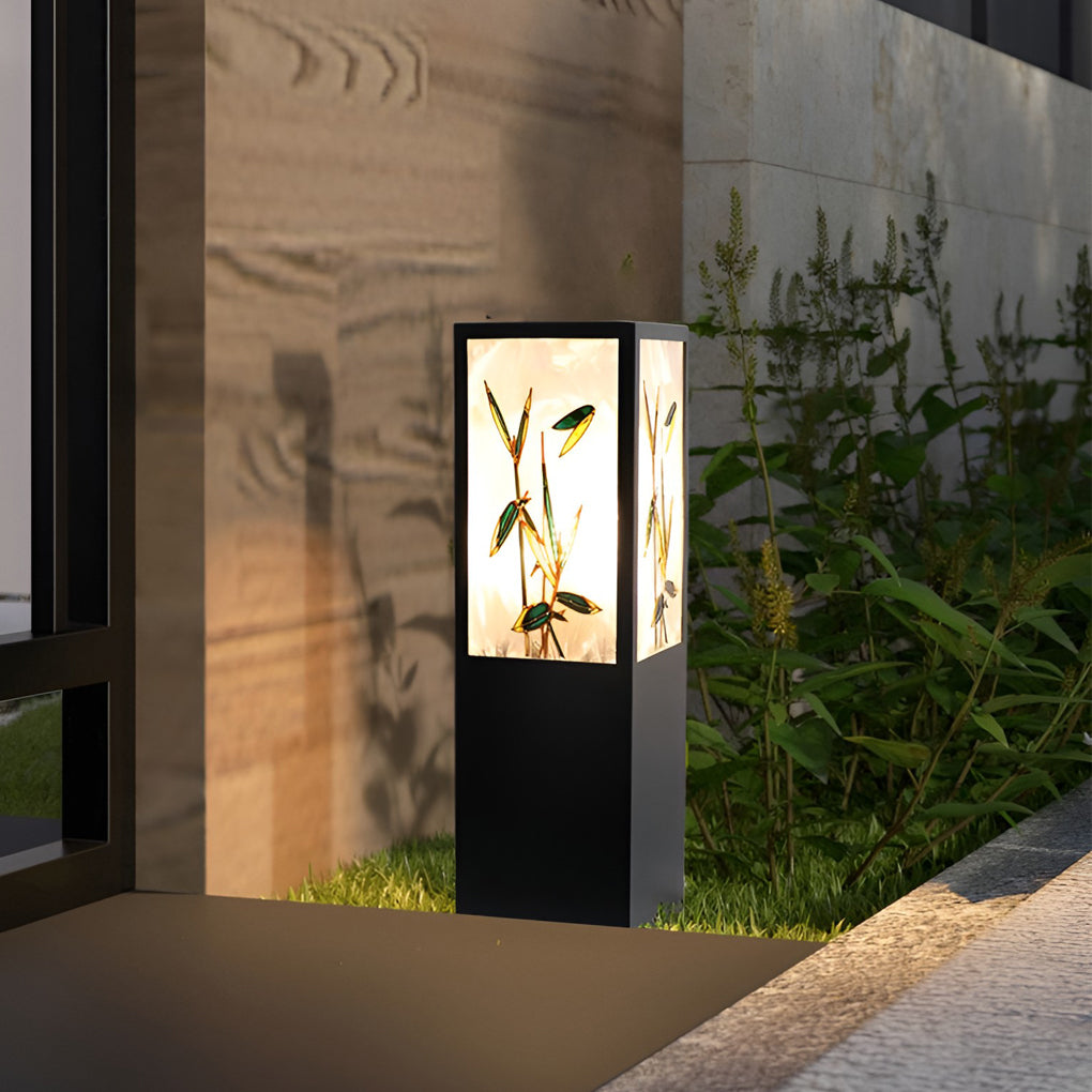 Vintage Square Solar LED Path Light with Floral Acrylic Shade