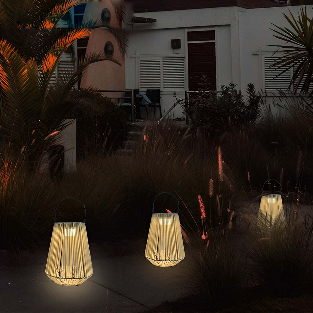 Handwoven Rattan Solar LED Outdoor Lantern with Rotatable Handle
