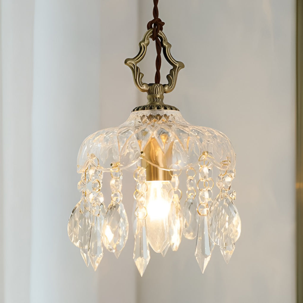 Crystal Glass LED Pendant Light with Copper Finish