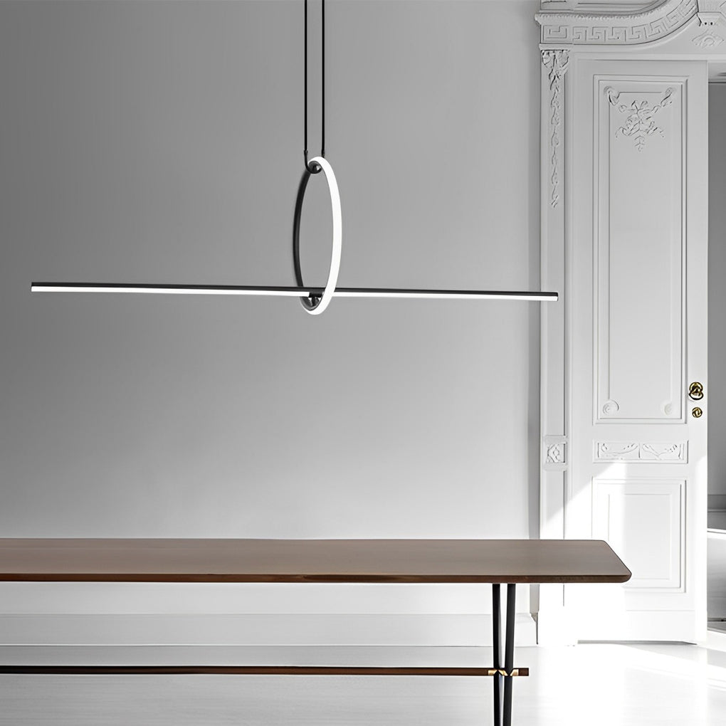 Modern Linear Ring LED Pendant Light with 3-Step Dimming - Black