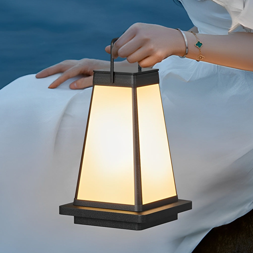 Modern Square Solar LED Outdoor Lantern with Handle - Waterproof