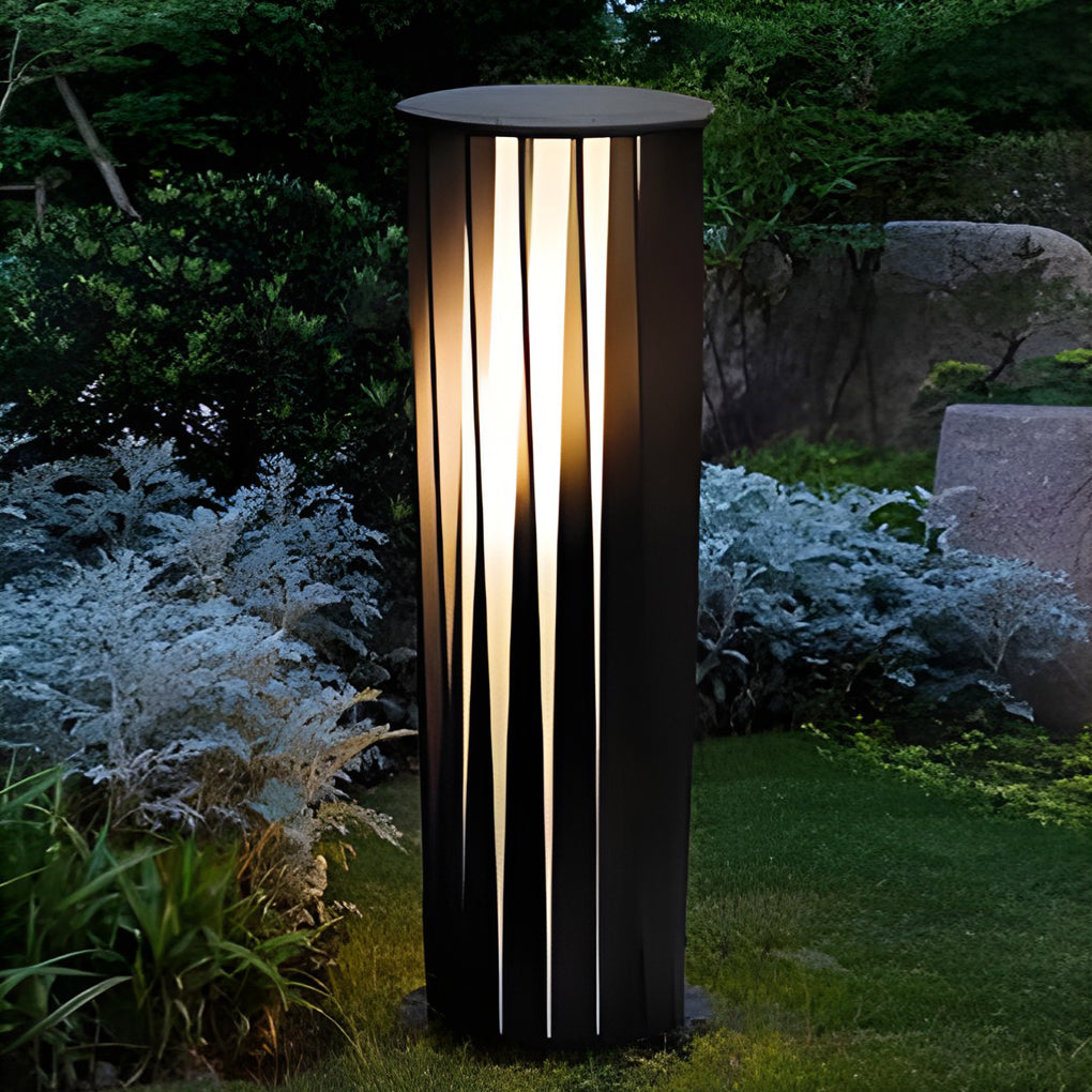 Geometric Cage Solar LED Pathway Light - Industrial Black Aluminum