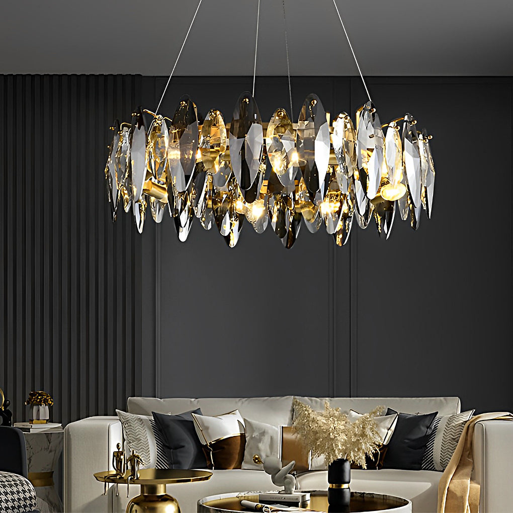 Modern Crystal Chandelier with Smoke Gray Oval Shades