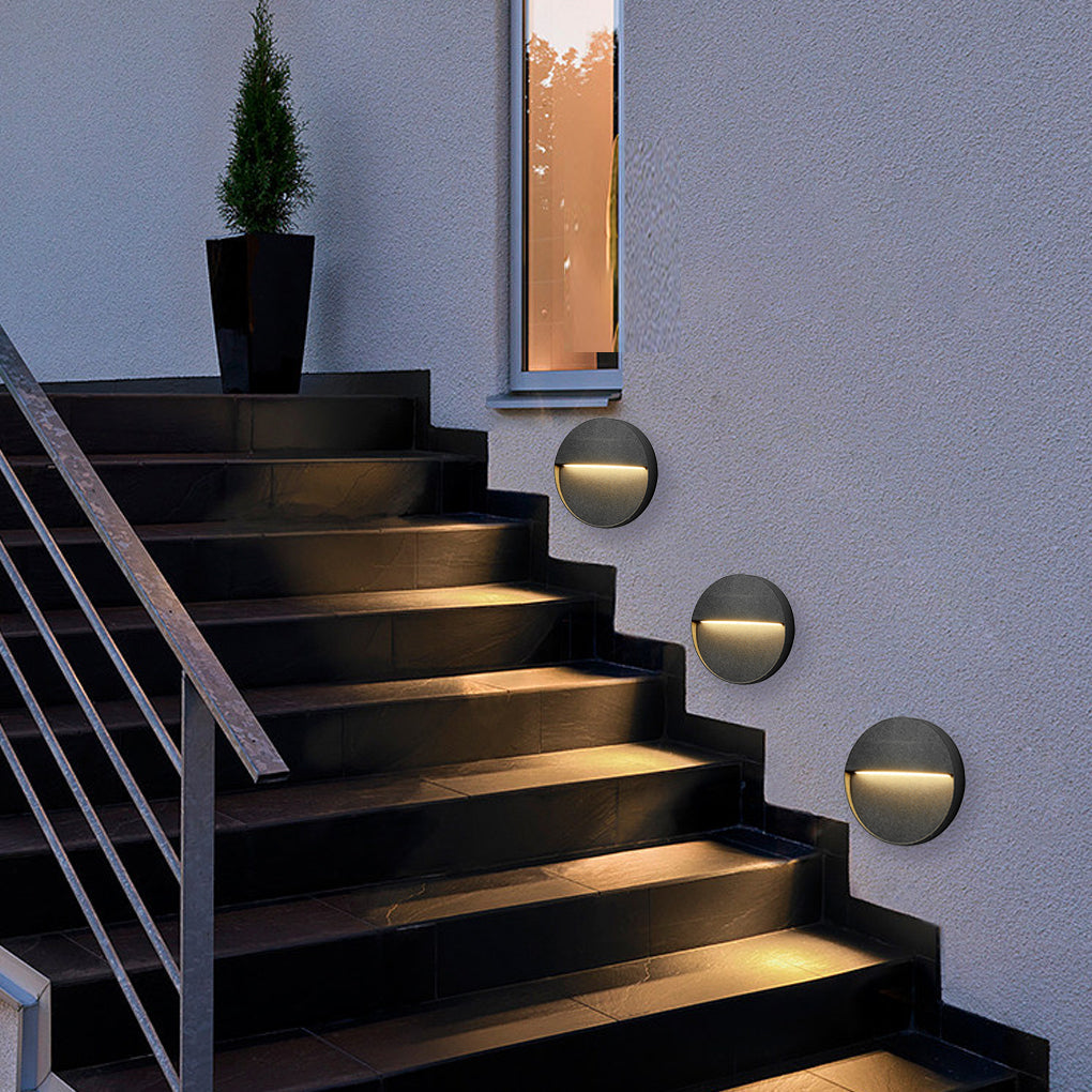 Round Aluminum Outdoor Step Light - Waterproof LED Stair Wall Sconce