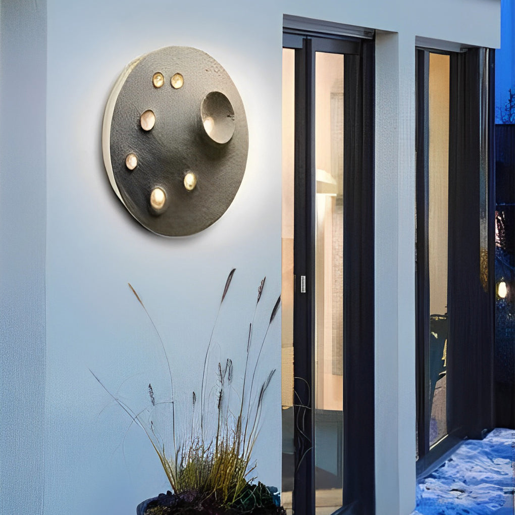 Round Lunar Crater Stone LED Outdoor Wall Lamp - Industrial