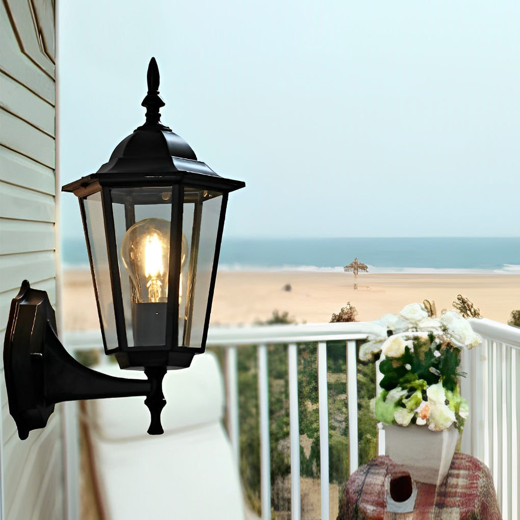 Hexagonal Outdoor Wall Light - Die-Cast Aluminum & Glass