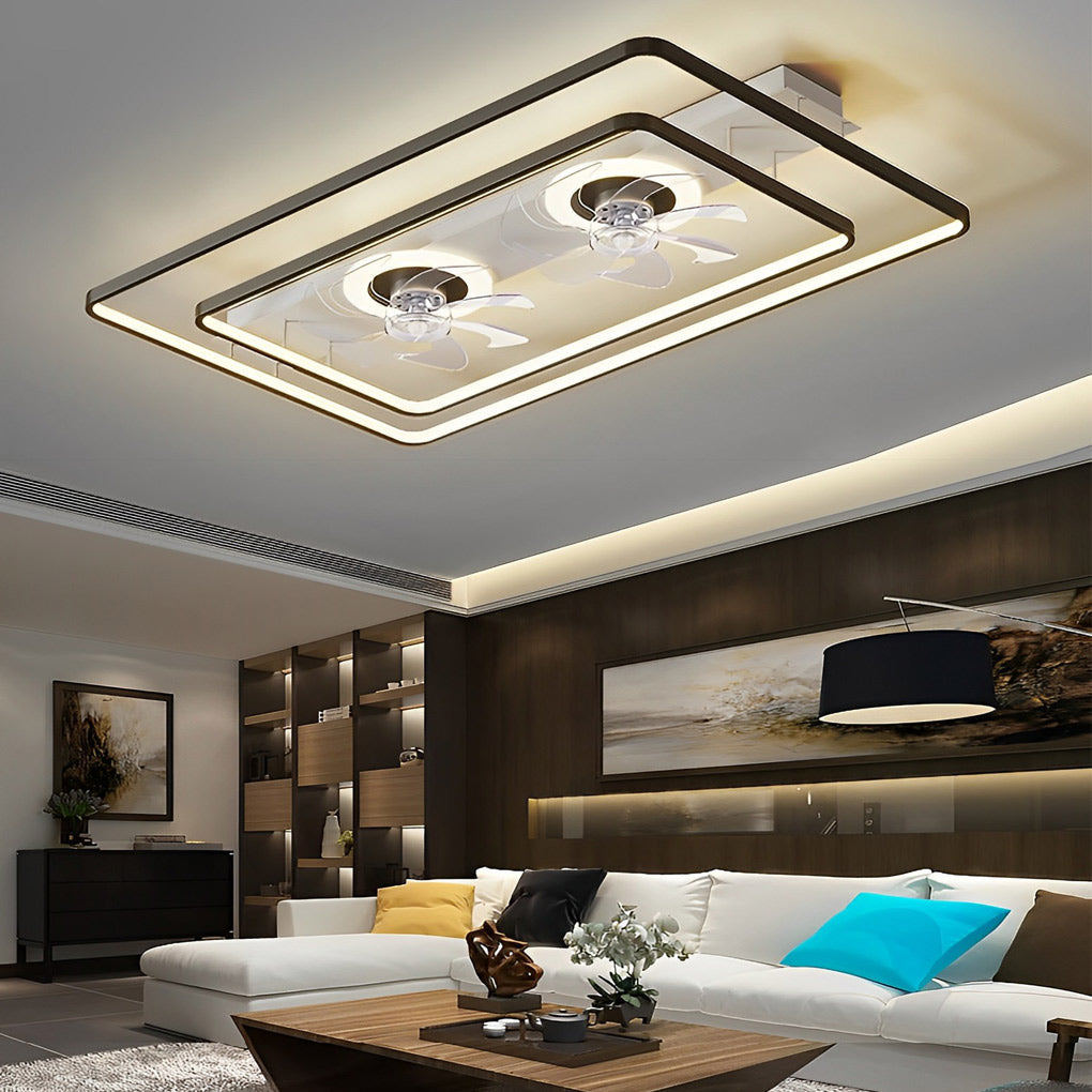 Rectangular Bladeless Ceiling Fan with LED Light - Modern Dual Fan
