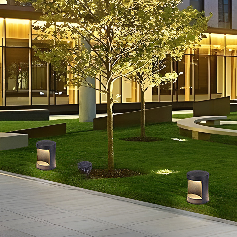 Modern Cylinder Lawn Lamp - LED Solar & Hardwired Outdoor Light