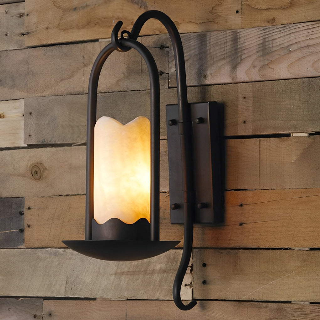 Retro Iron Wall Sconce with Marble-Textured Shade - Black