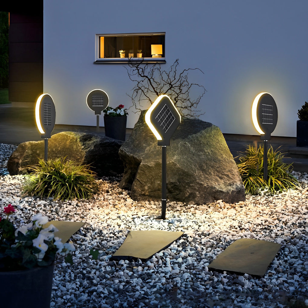 Modern Circular Solar LED Lawn Light - Stainless Steel Black