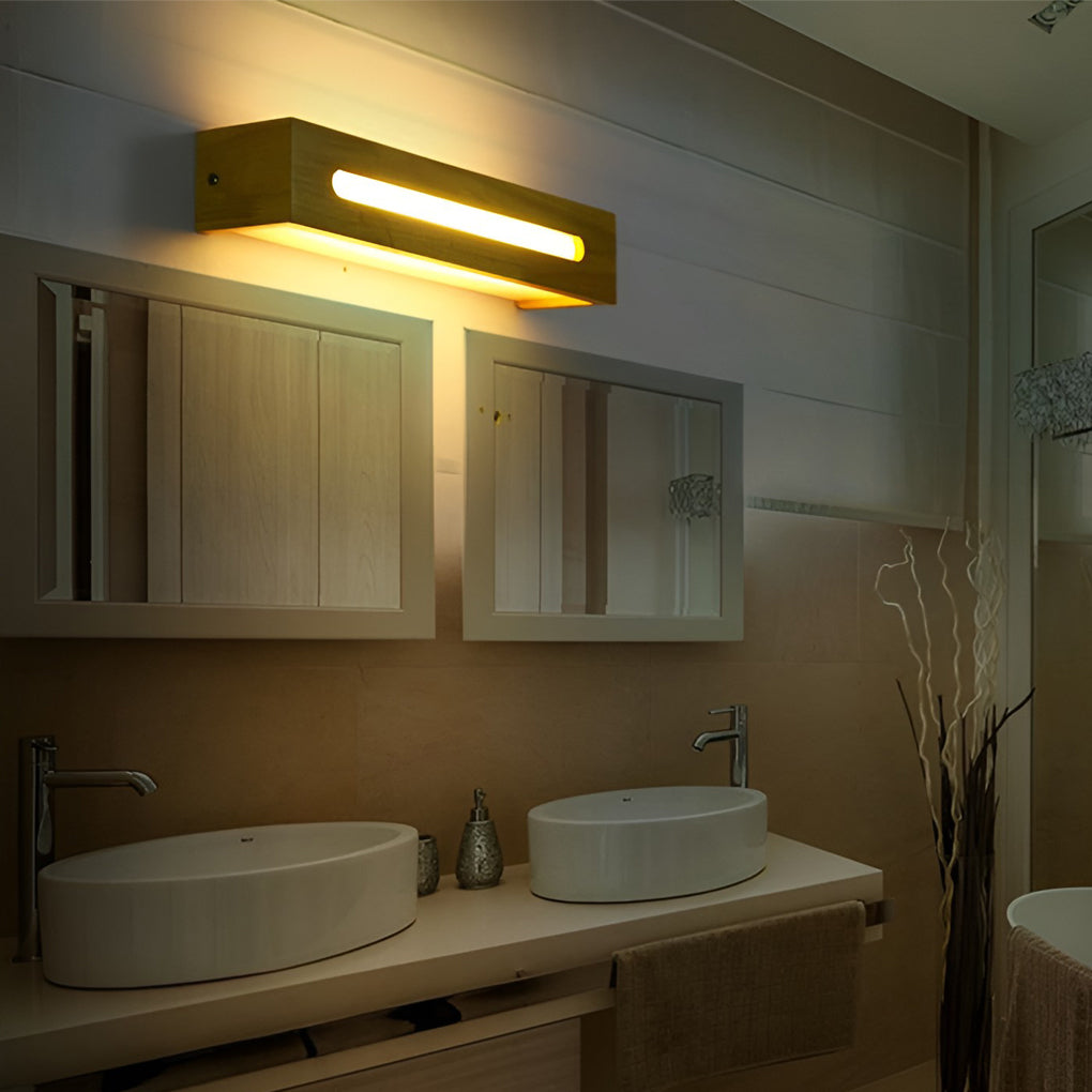Rectangular Wood LED Wall Sconce Mirror Light Nordic Minimalist