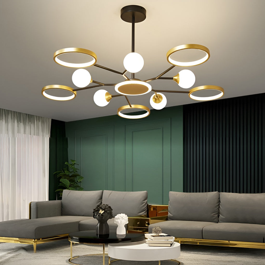 Modern Multi-Circle LED Chandelier Gold Finish Iron & Acrylic