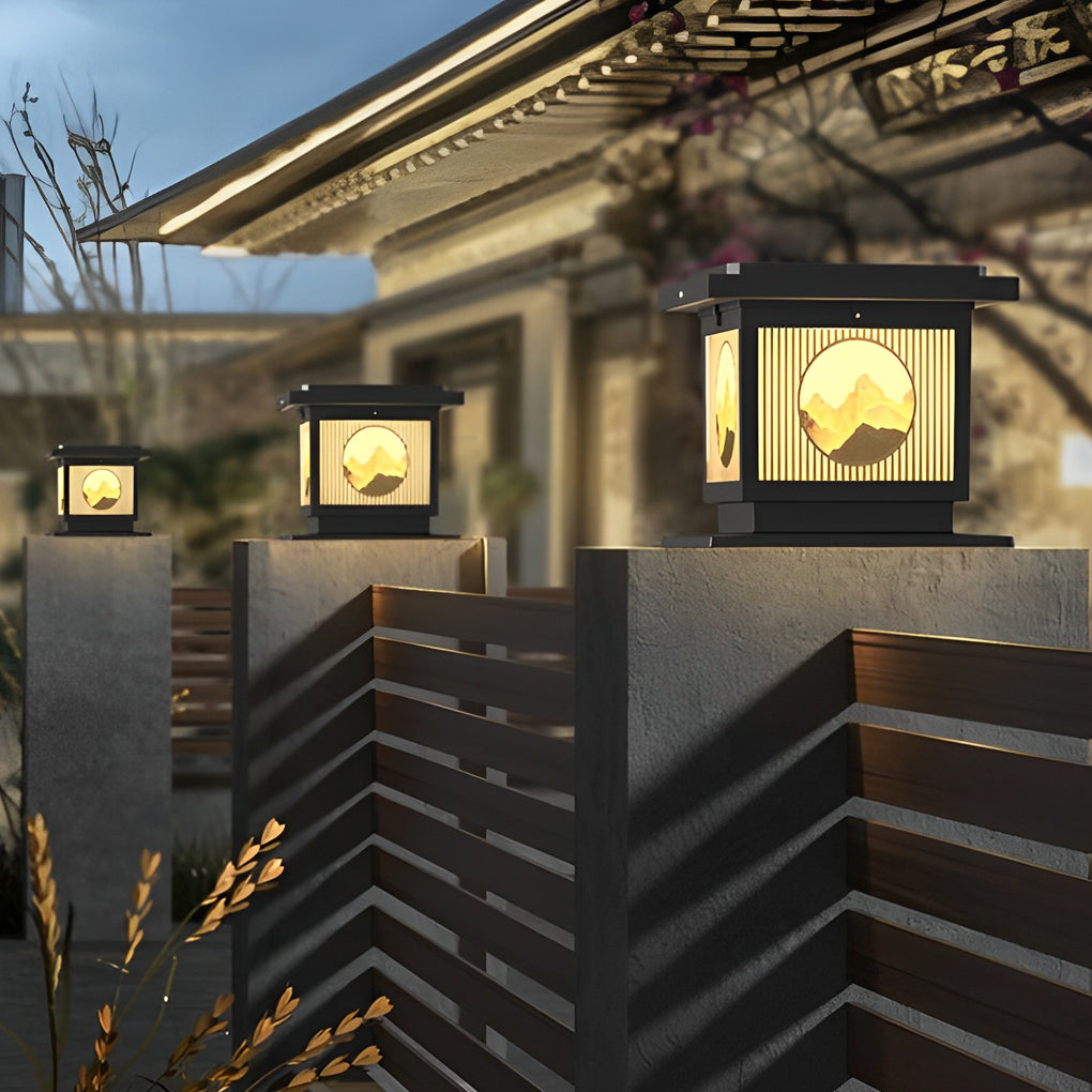 Square Mountain Scenery Solar Post Cap Light - Waterproof Outdoor