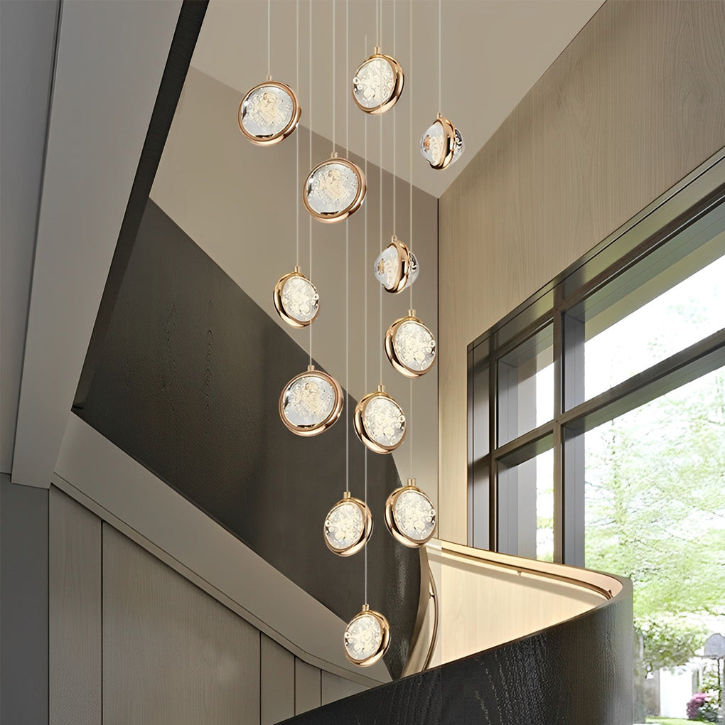 Crystal Cluster Adjustable Staircase Chandelier Modern Gold Finish