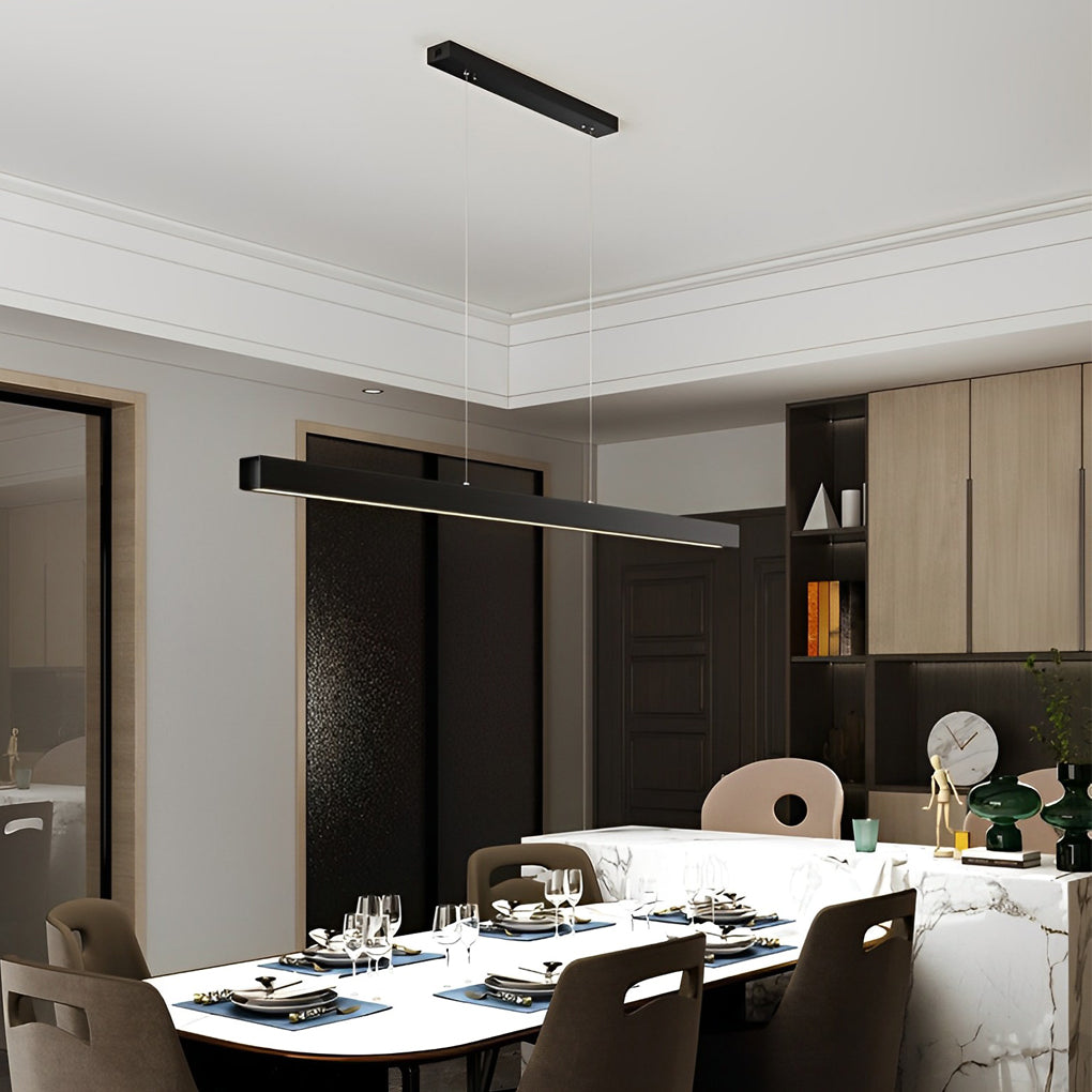 Modern Linear LED Pendant Light - Black Aluminum Dimmable Strip