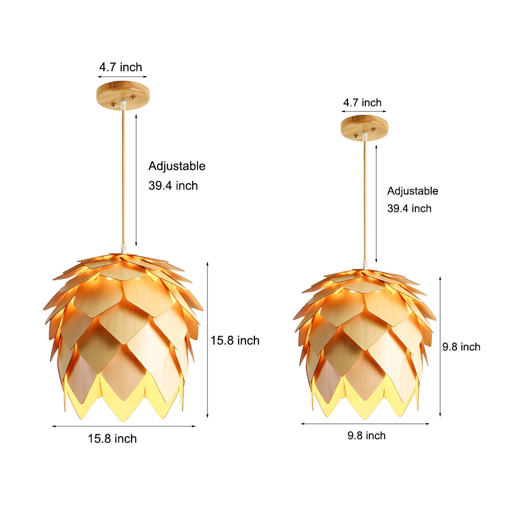 Wood Pinecone LED Pendant Light - Rustic Modern Chandelier